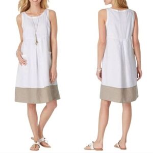 Nwot J. Jill Love Linen Women's Shift Dress with Cream & Tan Hem SZ S